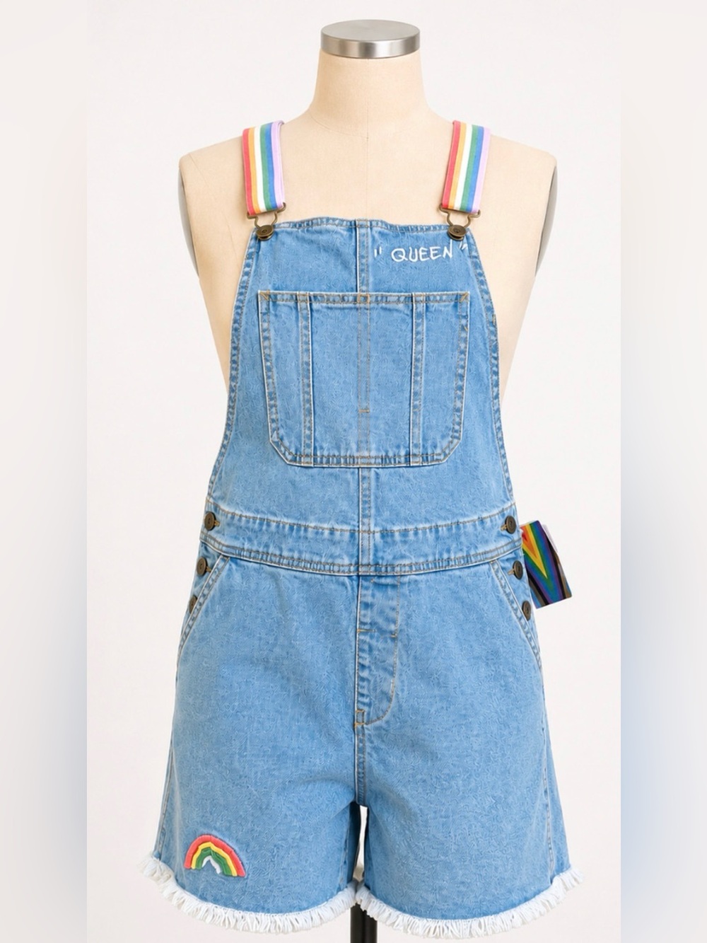 TARGET #TAKEPRIDE PRIDE RAINBOW QUEEN DENIM OVERALLS JEANS SHORTALLS SHORTS XS